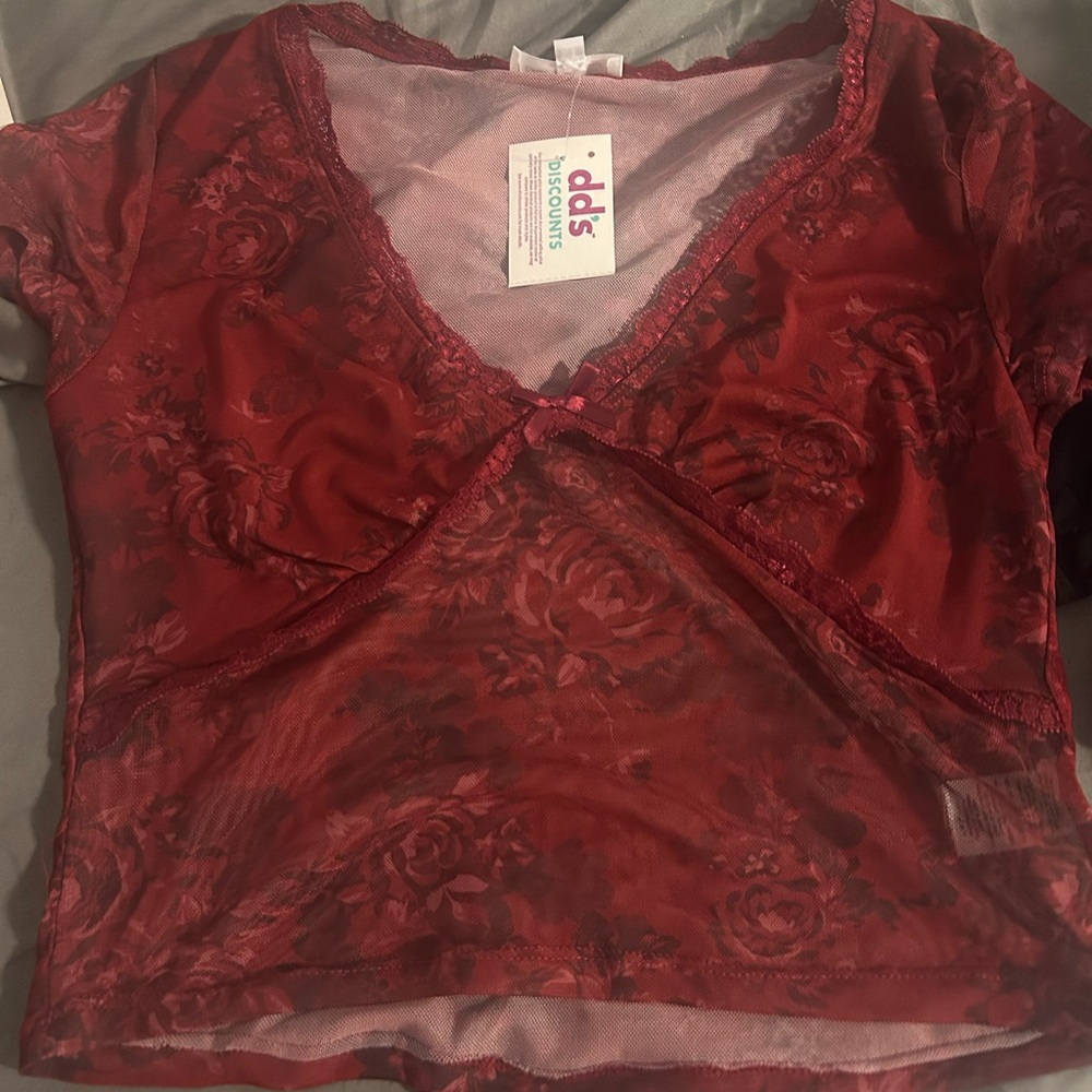 dELiA*s Burgundy Sheer Floral Top